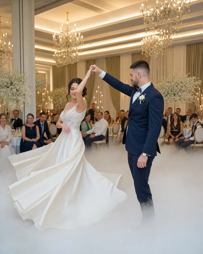 Mladenci plešu kroz nisku maglu